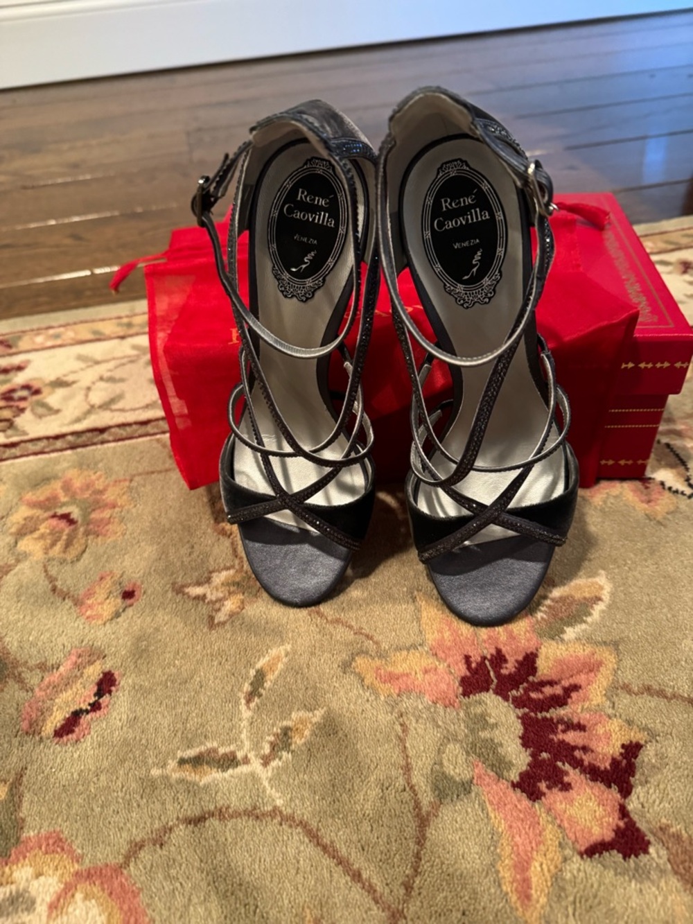 Rene Caovilla Black Glitter Strappy Sandals - Picture 4 of 7